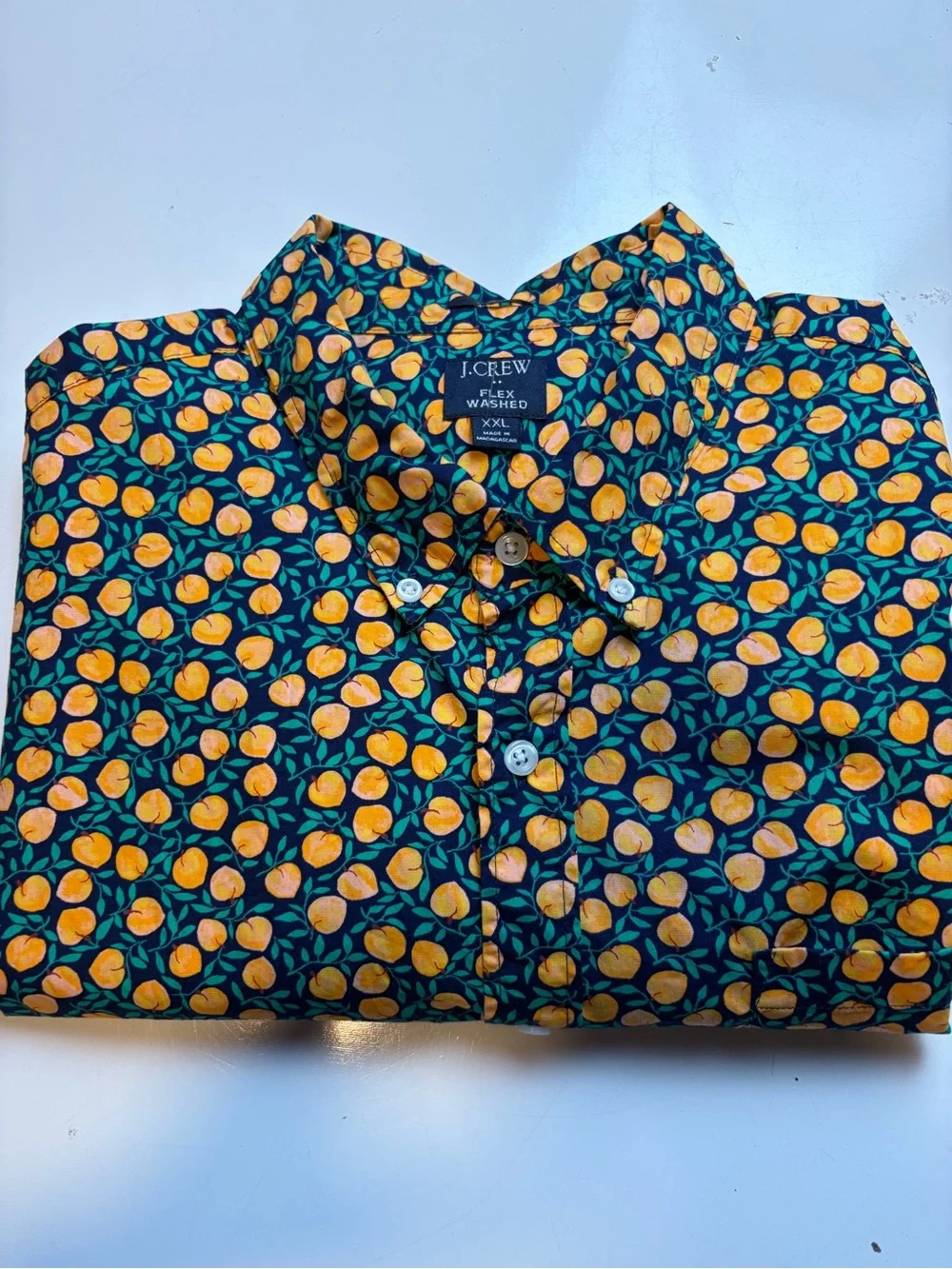 J.Crew peach print Short-sleeve slim flex casual shirt sz XXL